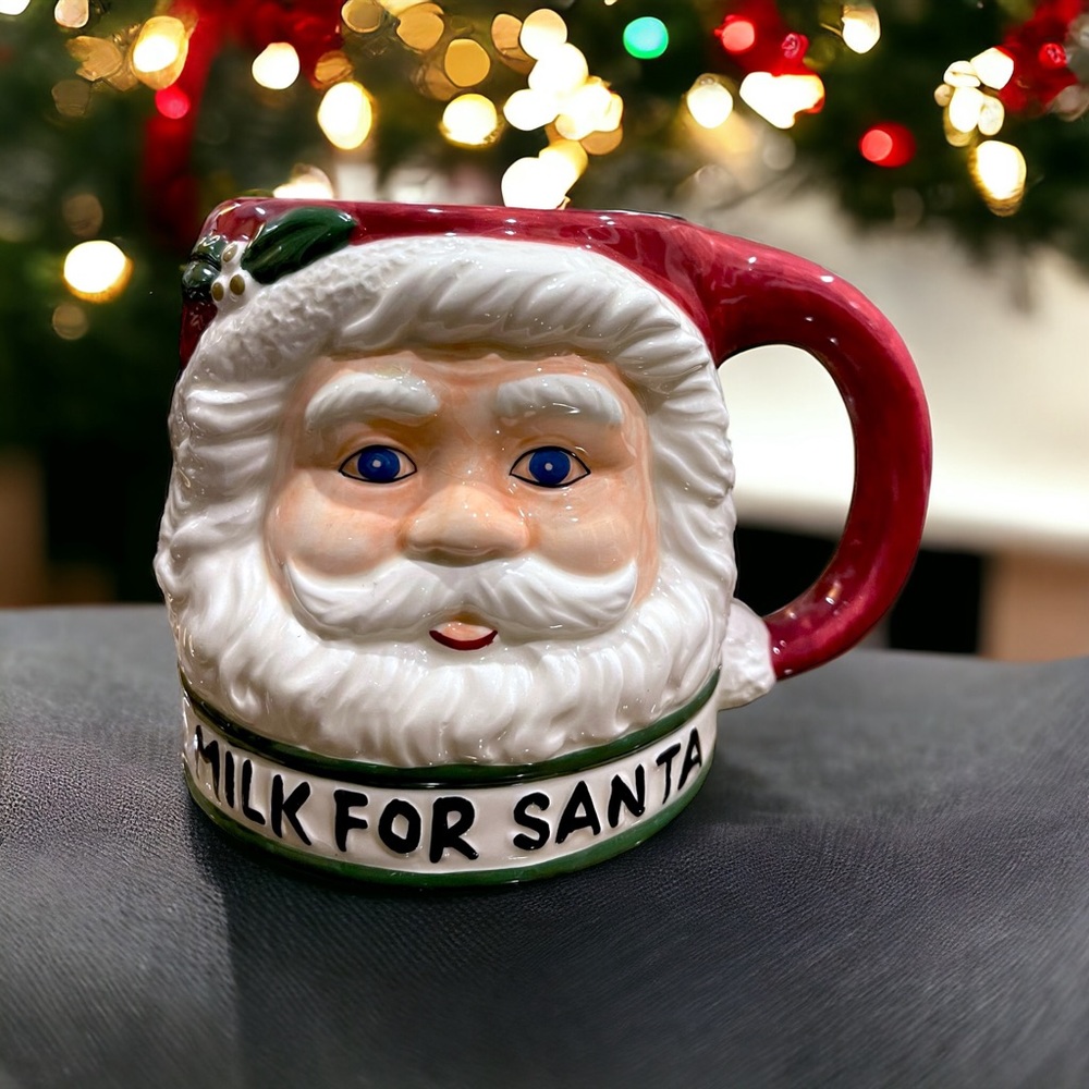 Vtg. A La Carte Santa Claus ‘Milk for Santa’ Handpainted 3D Ceramic Coffee Mug